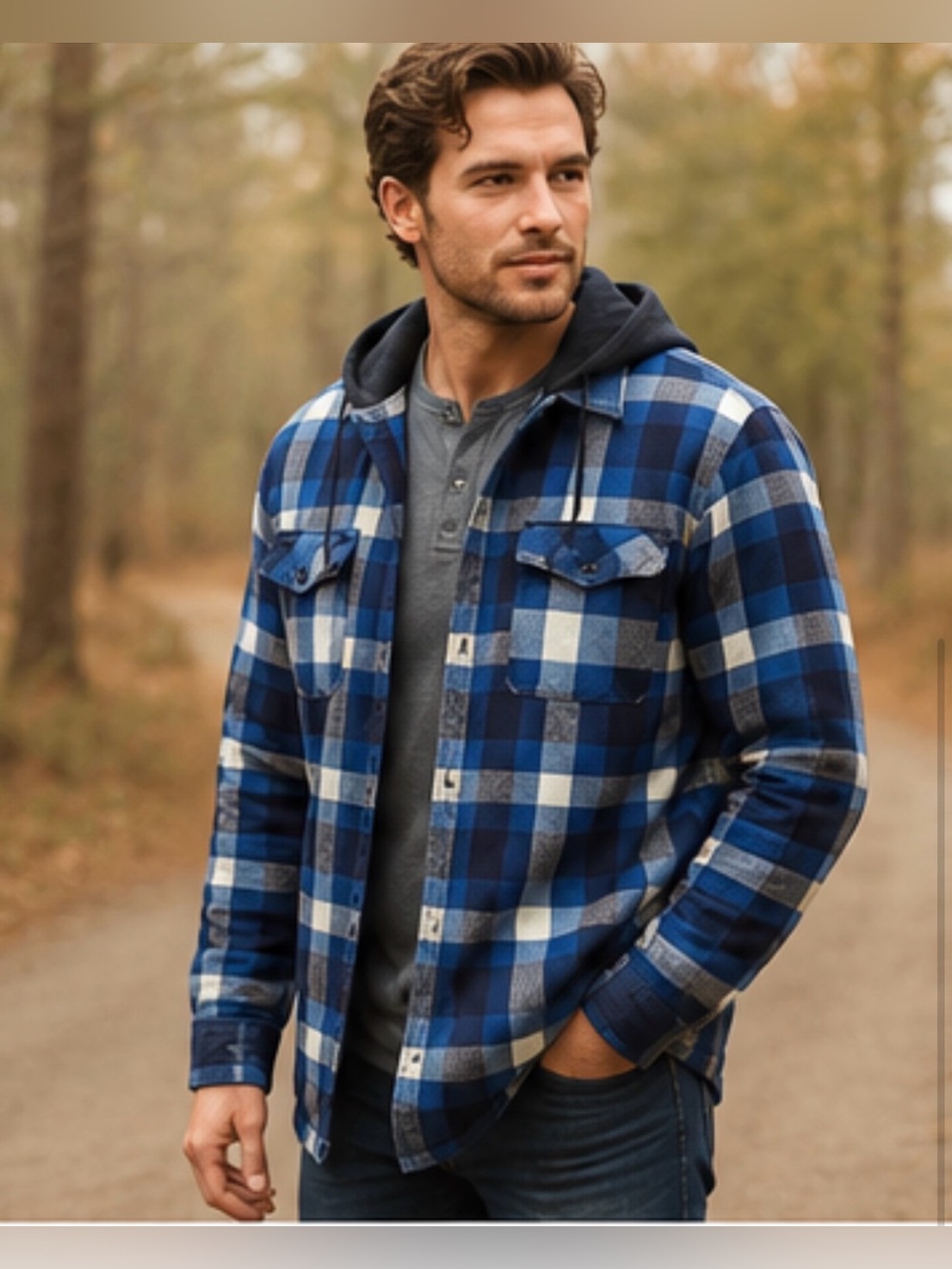 Wrangler Blue Plaid Hooded Shirt Jacket